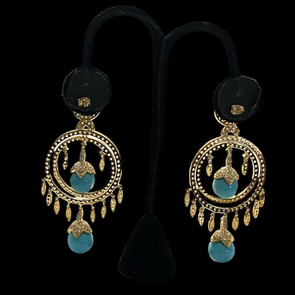 Joan Boyce Brass Gold Plated Imi Powder Blue Turquoise White Cz - Picture 3 of 6